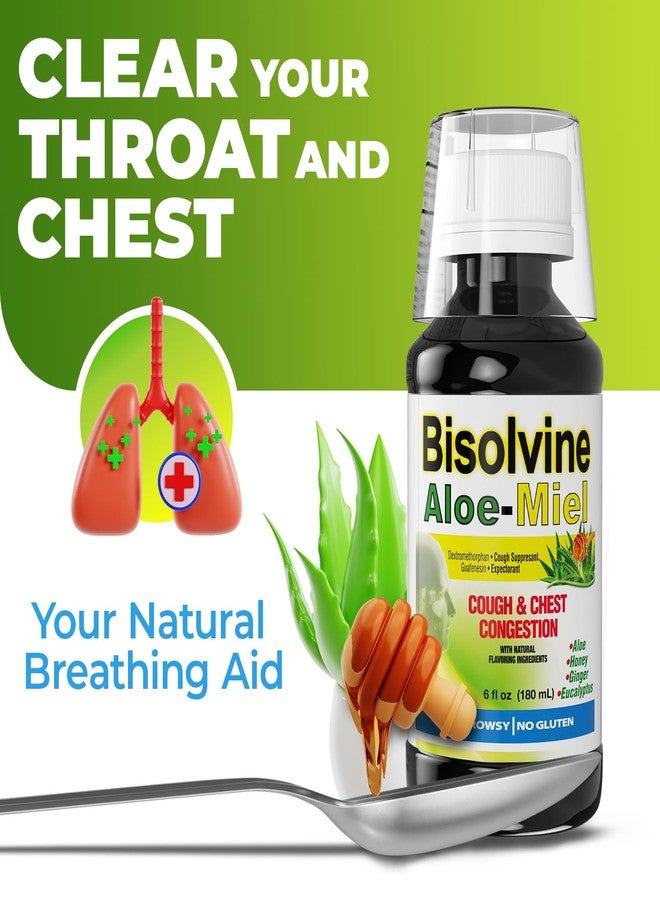 Menper Bisolvine Aloe-Miel Cough Syrup - Effective Cough Suppressant & Expectorant with Guaifenesin & Dextromethorphan for Throat Relief & Mucus Control - Cold & Cough Relief Solution, 6 fl oz, 1-Pack - Image 3